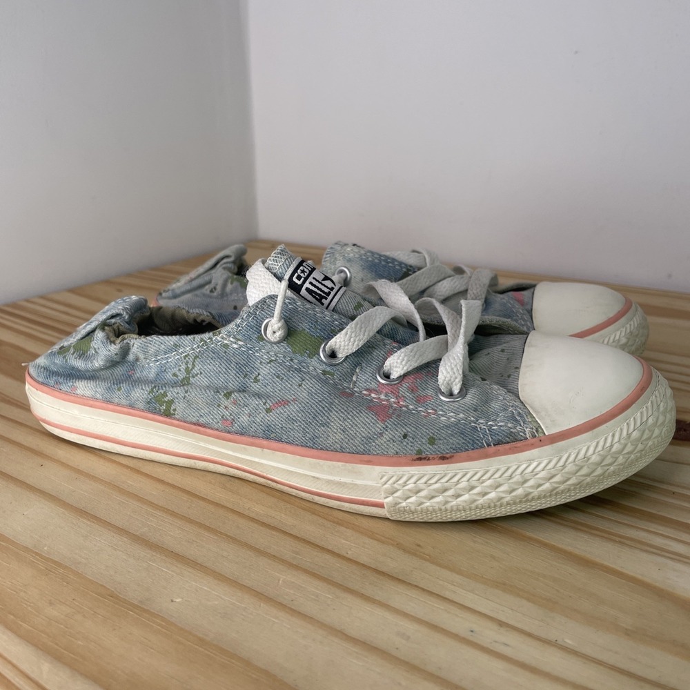 Converse All Star Faded Denim Y2K Blue Pink Elastic Shoe Slip-On Womens 7/Jr 5.5